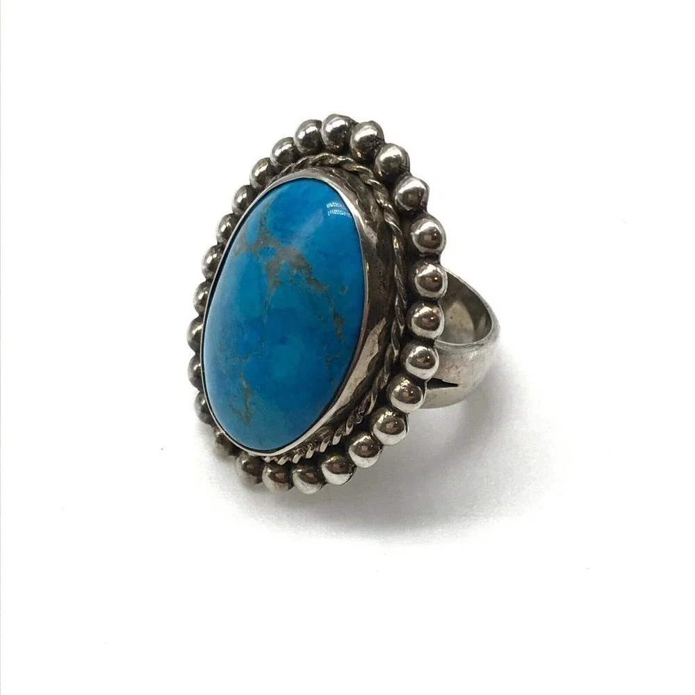 Vintage 925 Sterling Silver Large Chunky Turquoise Statement Ring Size 7